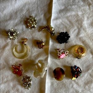Vintage clip on unpaired earrings 13 pieces